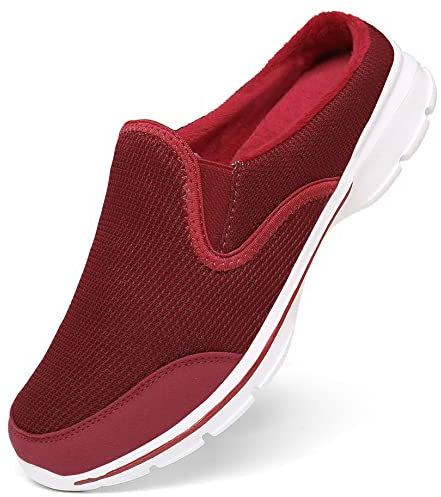 CELANDA Zuecos de Cálido para Mujer Hombre Otoño Confortable Zapatillas de Casa Mules Antideslizante Ligero Planos Zapatos Pantuflas Casual Exterior y Interior Vino Tinto-B 36EU