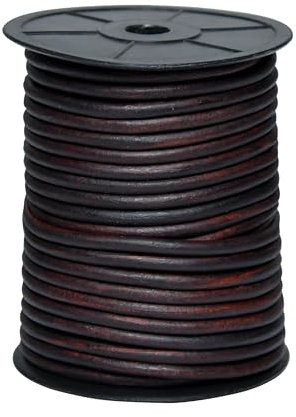 Cords Essentials Round Leather String Cord 5mm Distressed Light Brown 5.5 Yards