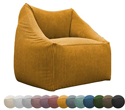 chilly pilley Sitzsack Cord Sitzkissen EPS-Perlen Füllung Bodenkissen Sessel Gartenkissen mit Rückenlehne Sitz (Honig)