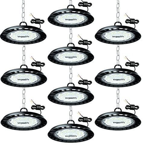 Wegoodlife 10er UFO LED High Bay Light, 10000LM Hallenstrahler, 6500K Kaltweiß Werkstattlampe, IP65 Wasserdicht Industrielampe, 120°Abstrahlwinkel Garagenleuchte für Fabrik, Werkstatt, Baustelle