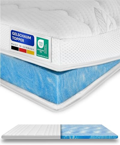 AM Qualitätsmatratzen Gel Topper 100x210cm weich - Made in Germany - Gelschaum Topper 100x210 mit Lyocell Bezug & Antirutsch Funktion - Anpassungsfähiger Memory Foam Matratzentopper 100x210