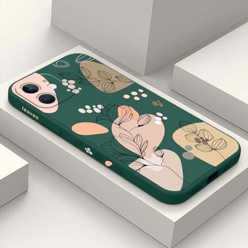 LEECG für iphone 12 Hülle Blumenmuster Design Anti Kratzer Weiches Silikon Handyhülle iphone 12 6,1 Zoll-Morandi Grün