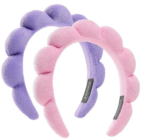 Lot de 2 bandeaux spa pour lavage du visage ou du visage, en tissu éponge pour lavage du visage, masque, traitement de la peau (rose + violet)