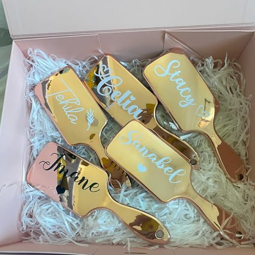 Personalisierte Haarbürste, personalisierbar, Roségold, Airbag, Spiegel-Finish, für junge Mädchen, Braut, Brautjungfern, Party, Braut