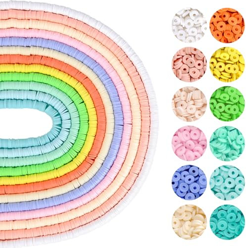 RUBY 4200 Stück Heishi Perlen Bunte 6mm Clay Perlen zum Auffädeln 12 x 40cm, Set für Chocker, Halskette, Armband, Ohrringe, Schmuckherstellung DIY Erwachsene Kinder, Gemischte Farben (I)