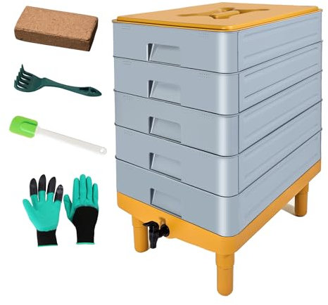 TOP XIAN 5-Tray Worm Composter,100L Large Compost Bin for Vermicomposting Starter, Indoor & Outdoor Worm Farm Composting Bin, Worms Compost Bin for Recycling Food Waste
