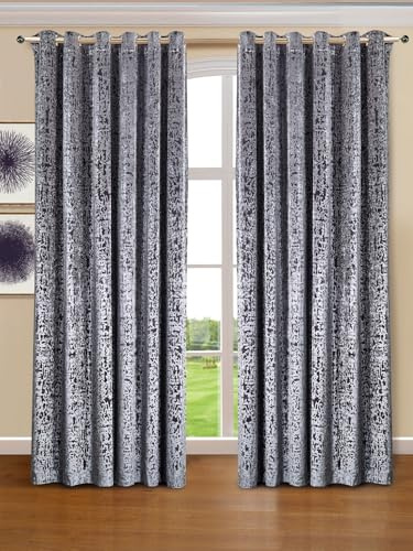 Mh Bedding Store ltd Ring Top/Eyelet Curtains Crushed Velvet Fully Lined Pair Curtain Beautiful Textured Door WIndow Curtains (Grey, 90 x 54 (228cm x 137cm))