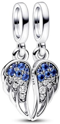 Rimgoris 925 Sterling Silber Anhänger Charm für Damen Armbänder Saphir Engelsflügel Herz Liebe 2-teiliges Set 5A Zirkonia Valentinstag Geburtstagsgeschenk Charms für Damen
