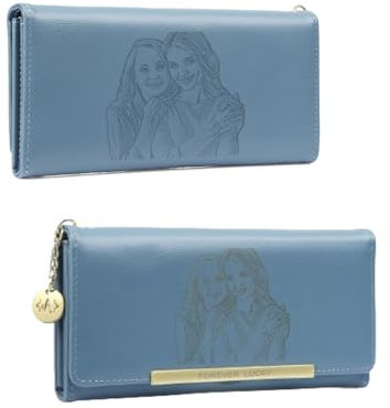 Personalisierte Damen Geldbörse Mit Foto Große Lange Geldbörse Geschenke Für Frauen Geburtstag Muttertag Geldbörse Damen Portemonnaie (Blau)
