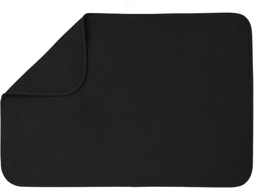 Microfibre Dish Drying mat XXL for Kitchen Draining Board Mat Washing Up Drying Mat Super Absorbent Quick Drying 46 cm x 60 cm Black