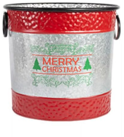 Fyne-Finds Merry Christmas Tree Metal Plant Pot Drum Shaped Planters With Handles 27cm, 10inch Xmas Festive Gift