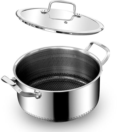 Stieltopf mit Deckel, 24 cm/4 l, Antihaft-Saucenpfanne für Induktion, Gas, Elektroherde, Kochtopf mit Ausgießer, kühlbleibender Doppelgriff, kratzfest, ofenfest (Stainless Casserol 24cm)
