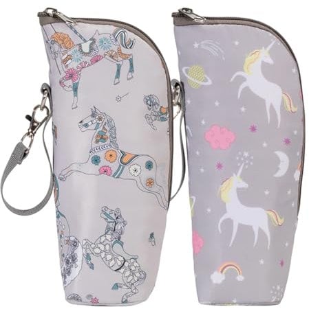 LIUQOBN 2Pcs Insulated Bottle Bag Baby Bottle Cooler, Portable Thermal Breastmilk Storage Tote with Heat Cold Preservation, Travel Friendly Feeding Pouch Carrier for Baby Bottles, Outdoor Activities
