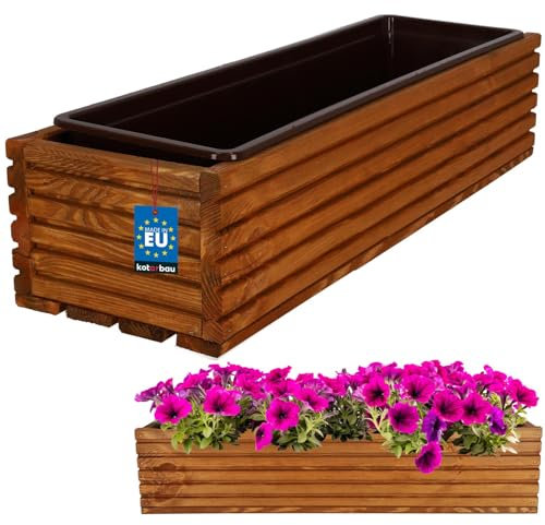 KOTARBAU® Blumenkasten aus Holz 64x20cm mit Innentopf Balkonkasten Eichenfarbe Balkontopf Blumentopf Pflanzkübel Holzblumentopf Blumenkasten Blumenkübel Balkon Garten Terrassen Kasten mit Einsatz
