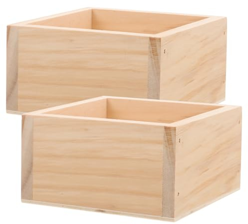 Holzblumentopf 2stücke Khaki für Blumen, Weihnachten Geschenkideen | Naturholz Box, Rustikales Finish, 9,3x9,3x4,5cm, für Tischdeko und Garten, 2 Stück