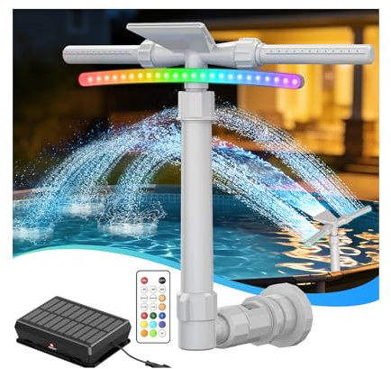 Mooroer Fontana Solare LED 2 in 1 Cascata per Piscina Doppia Testa