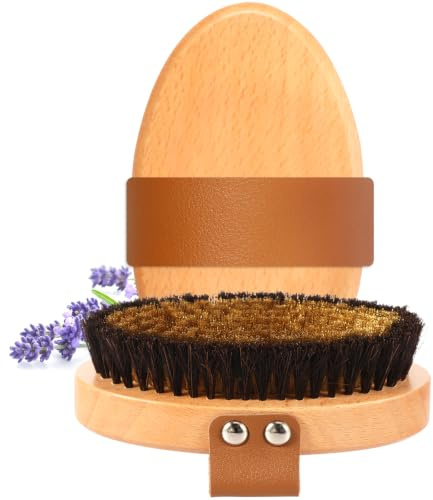 Torrborste av fina kopparfibrer, effektiv torrborste för kroppen med mjuka borst och ergonomiskt bomullsrep för dusch, massage och bad (tränyans, 1 st.)