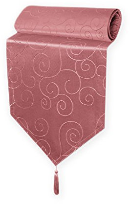Haus und Deko Tischläufer Damast 40x140 cm Altrosa Ornamente Circle, dekorative Tischdecke, Tischband mit Quaste, Moderne Mitteldecke für Wohnzimmer Esszimmer, Gastronomie Tischdecken