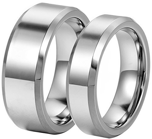 JewelryWe Schmuck 1 Paar Wolfram Wolframcarbid Poliert mit abgeschrägten Kanten Platt Partnerringe Freundschaftsringe Eheringe Trauringe Verlobungsringe Band, Silber