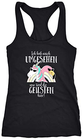 MoonWorks Damen Tanktop Ich hab Mich umgesehen wir sind die geilsten Hier Flamingo Einhorn Racerback