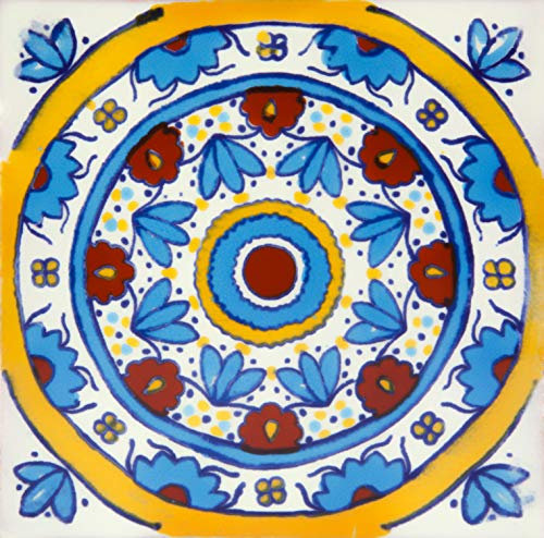 Cerames Mexikanische Keramische Fliesen Rueda - 30 dekorative mexikanische mosaik fliesen für Badezimmer, Küche, Dusche, Treppen, Küchenrückwand | Keramikmosaikfliesen 10,5x10,5 cm