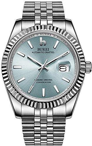 BUREI Uhr Herren Luxus Automatik Herrenuhr Saphirglas Edelstahl Armbanduhr mit Kalender für Männer