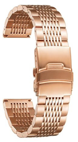BINLUN Premium Stainless Steel Watch Strap for Men 20 21 22 24mm, Polished Metal Mesh Watch Straps for Women 18 19mm Replacement Watch Band Rose Gold, 22mm
