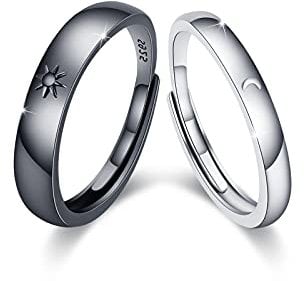 Mond und Sonne Paar Ringe Set 925 Sterling Silber Mond Ring und Sonne Ring Verstellbare Partnerringe für Sie und Ihn Versprechensring Paar Valentinstagsgeschenke