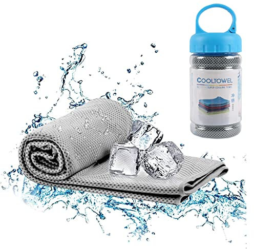 iJiZuo Cooling Towel, Mikrofaser Handtuch Sofortige Relief Eiskalt Kühlen Handtuch Atmungsaktives Mesh Schweißsaugfähig, für Sport Freizeit Zum Laufen, Yoga, Golf, Wandern (Hellgrau)