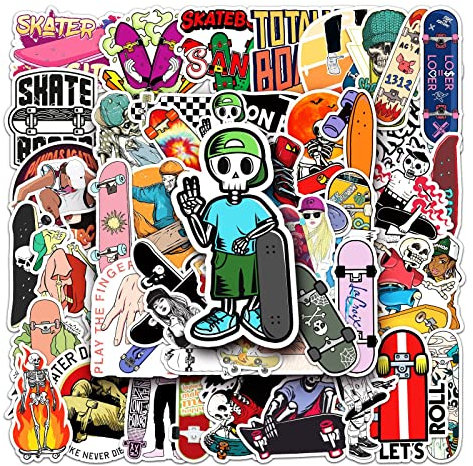 50 pcs Skate Graffiti Stickers Cool Random Stickers Vinyl Skateboard Stickers, Variety Pack for Laptop Guitar Travel Case Water Bottle Car Luggage Bike Sticker Waterproof Decals,Gift for Teens Adult