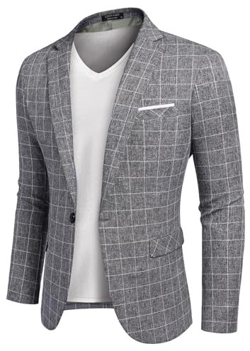 COOFANDY Veste Blazer pour Homme - Veste de Costume d'automne Moderne - Coupe Confortable - Gris foncé - Taille à Carreaux Blazer à Carreaux 3XL - Gris Foncé 3XL