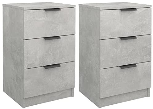 vidaXL Bedside Cabinets 2 pcs Set, Modern Concrete Grey, Robust Engineered Wood, 3 Drawers, Sturdy Top for Decor Display, Easy Assembly, Ideal for Bedroom