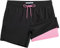 MaaMgic Herren Badehose mit Kompression Badeshorts 2 in 1 | 5.5 Schnelltrocknend lässige Swim Shorts Kurz Boardshorts mit Innenhose Reißverschlusstasche,02 Schwarz Rosa 5.5,XL