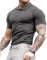 Lehmanlin Men's Muscle Polo Shirts Short Sleeve Casual T- Shirts Slim Fit Stretch Ribbed Golf Tops（Deep Grey/XXL）