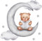 duoyif Wandtattoo Teddybär auf dem Mond, Wandtattoo Bär Mond Stern, Wandaufkleber Kinderzimmer Jungen Mädchen, Wandsticker für Babyzimmer Kinderzimmer Schlafzimmer Tür Wanddeko (B)