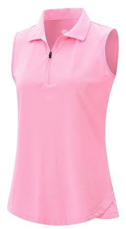 AjezMax Poloshirt Damen Ärmelloses Shirt Leichte Golf Top mit Reißverschluss Weich Sommershirts Rosa L