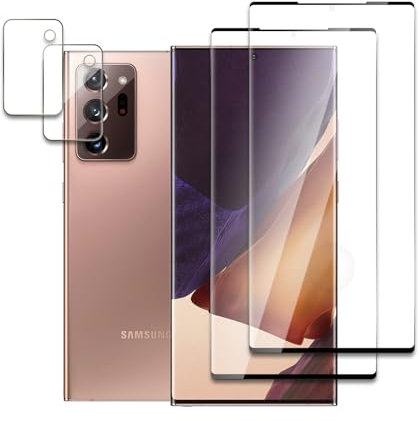 2 Stück Schutzfolie für Samsung Galaxy Note 20 Ultra mit 2 Stück Kamera Panzerfolie, 3D Gebogene vollständige Abdeckung Schutzglas Folie, Anti-Kratzer, Einfache Installation