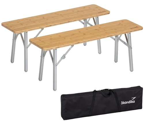 Skandika Sitzbank Tolja 2er Set | Campingbank aus Bambus, 100 x 27 x 39 cm, bis 200 kg belastbar, wetterfest, Tragetasche, Bierbank, Bierzeltbank| Balkonmöbel, Camping, Garten Bank