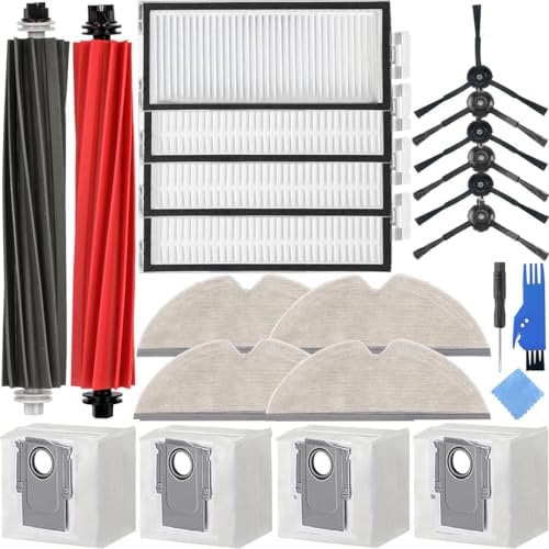 EATBALE Replacement Parts for Roborock Q8 Max+ / Q8 Max / Q5 Pro+ / Q5 Pro / Q5 Max Vacuum Cleaner Accessories Kit, 2 Main Brush, 4 Hepa Filter, 6 Side Brush, 4 Mop Cloth pads, 4 Dust Bag (20 Pcs)