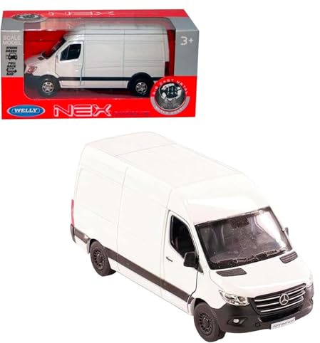 D.A.Y. Republic Official Licensed Mercedes Benz Sprinter White Panel Van - 1:48 Scale, with Open and Close Doors, Metal Die Cast, Pull Back and Go, Action Toy Collectors Model