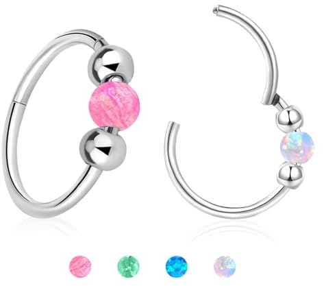 Happtkey 2 Stück Opal Nasenringe 18G Nasenringe aus Chirurgischem 316L-Stahl Hypoallergener Septum Nasenring für Damen 8mm/10mm Knorpel-Helix-Ohrringe