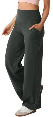 HOOUDO Wide Leg Trousers for Women UK High Waist Stretchy Tummy Control Yoga Pants Palazzo Sweatpants Loose Casual Lounge Pants