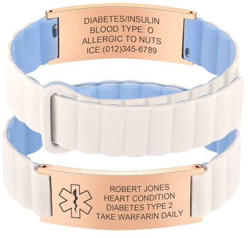 FLHEART Personalisiertes Notfallarmband Herren Damen - Wasserfest Silikon Sport SOS ID Armband mit Gravur Name Telefonnummer Allergie Epilepsie Diabetes, Medizinisches Notfall Armbänder für Männer
