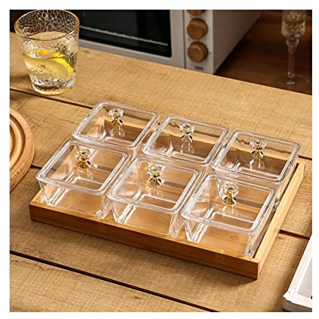 JYBNBBE Keramik-Besteck-Salatschüssel Sechs Palast-Glas-Snack-Teller und Chassis Home Restaurant Unterteilter Obstsnack Trockenobstteller Beilagenteller Dip-Sauce-Teller Kleine S