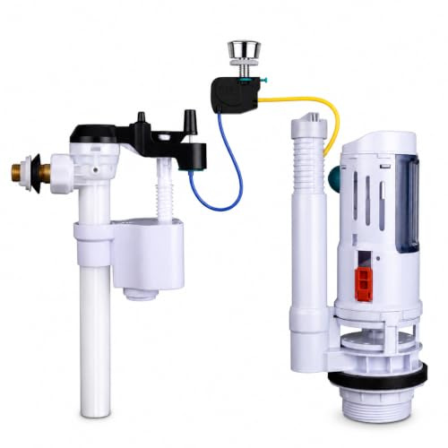 Mecanismo de descarga y llenado WC anti fugas de agua para cisterna de inodoro universal, con cable, doble descarga. (Llenado LATERAL Ref. 0122402)