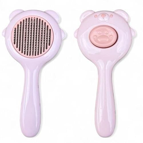 Self Cleaning Pet Brush for Cats & Dogs – Slicker Deshedding Comb for Short & Long Haired – Soft, Safe Grooming Tool with Anti-Slip Handle – Fur Remover for Small Puppies & Rabbits (Pink)