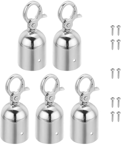 PATIKIL 1.6x3.7 Stanchion Rope End Stopper, 5 Pack Cord End Caps Barrier Rope End Cap Snap Hooks for Crowd Control Queue Divider, Silver