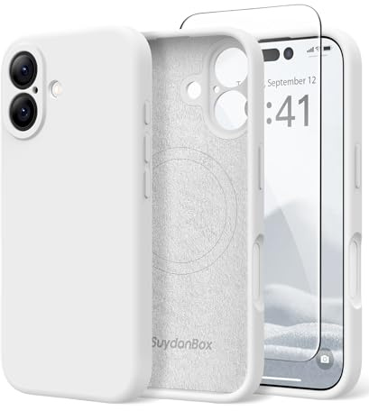 SuydanBox Magnetische Hülle für iPhone 17, kompatibel mit MagSafe, [vollständiger Kameraschutz] [Displayschutz] Stoßfeste Silikon-Schutzhülle für iPhone 17 6,3 Zoll, Weiß
