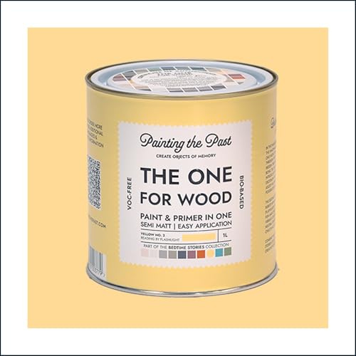 The One for Wood Paint & Primer 1L Yellow No. 2 Reading by Flashlight | Semi Matt Finish, Bio-Based & VOC-Free Formula for Wooden Furniture & Surfaces | Durable & Easy Indoor Home Decorating