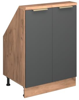 Vicco Küchenschrank für Dachschrägen R-Line, Anthrazit-Gold, 60 cm mit 2 Türen, zur freien Kombination innerhalb modularer Küchensysteme
